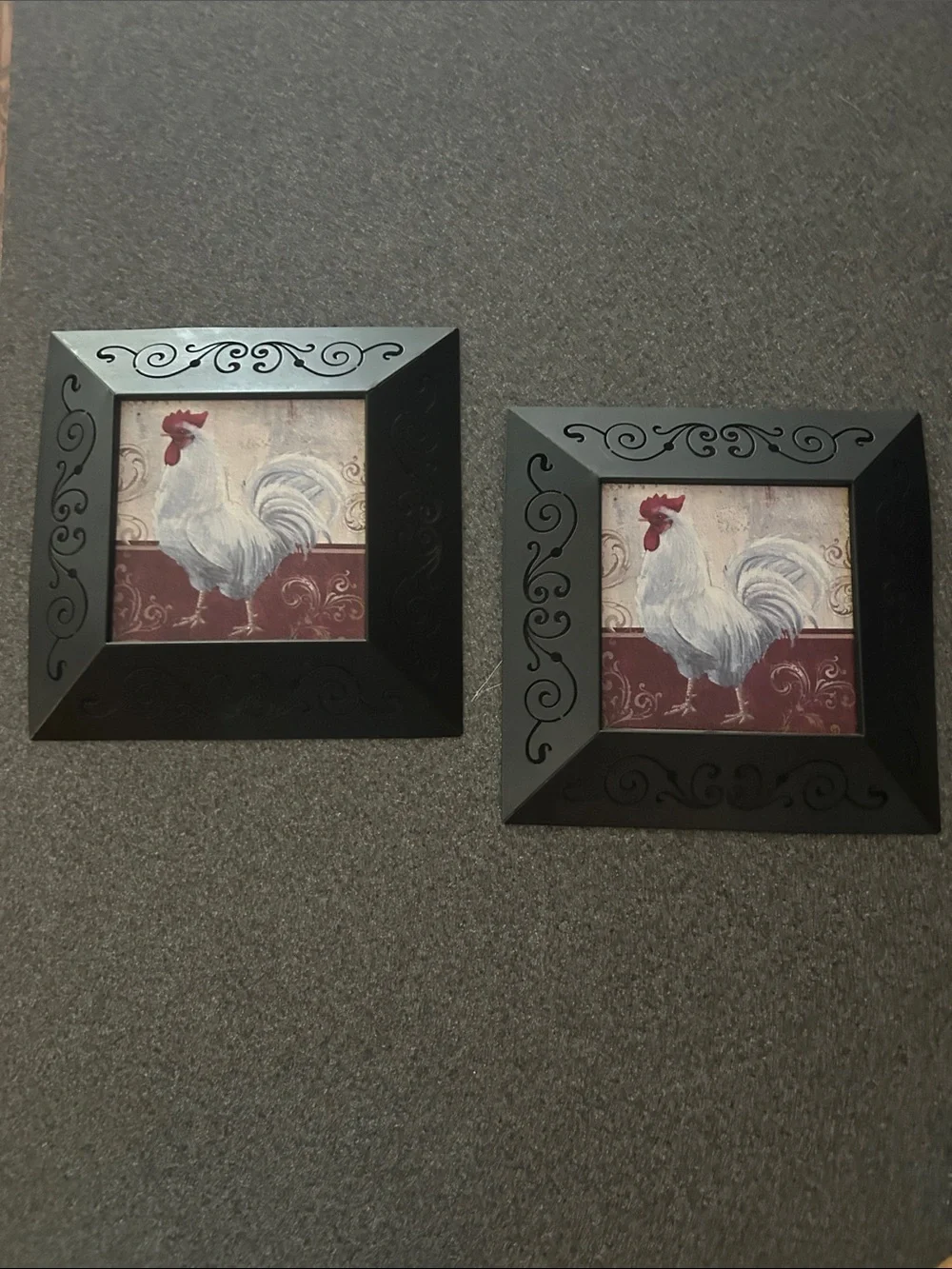 Black Framed Rooster Wall Art Pair - Home Accents